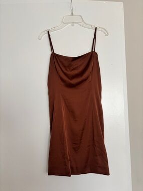 Aritzia Sunday Best Satin Slip Dress in Copper Brown